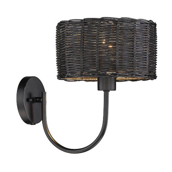 Erma Matte Black One-Light Wall Sconce with Wicker Shade, image 1